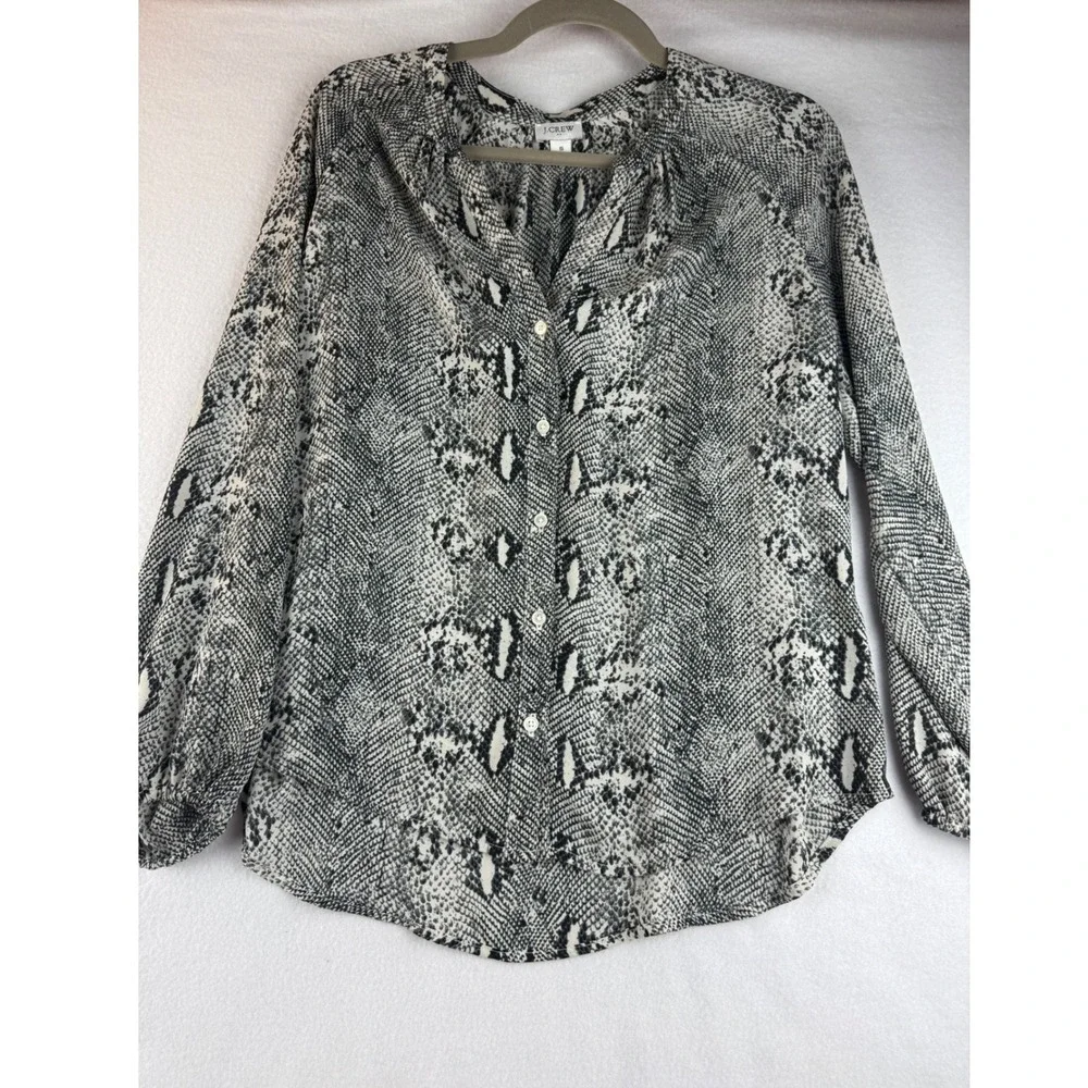 J. Crew Snakeskin Print Blouse Top Button Front Long‎ Sleeve Womens